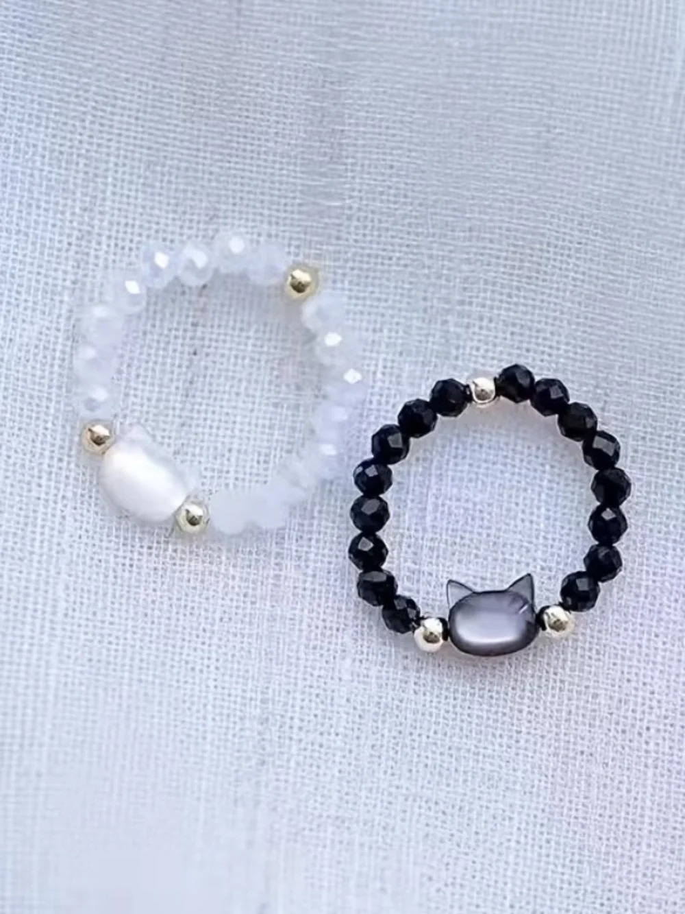 1 Beaded Cat Stretch Ring NWOT - White OR Black - Picture 2 of 5